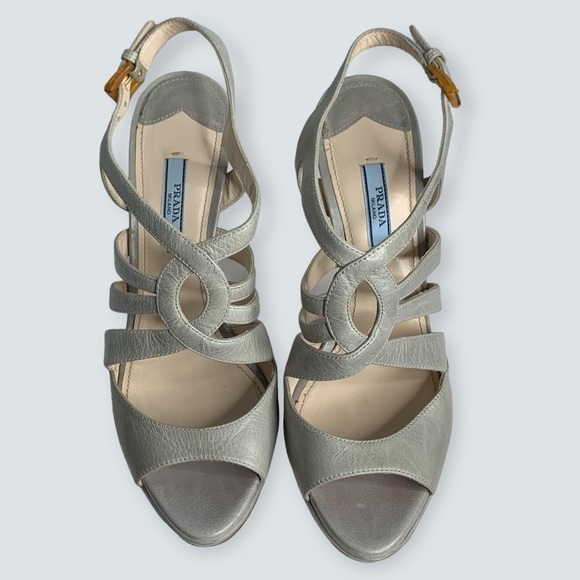 PRADA Heels Size 38 Calzatore Donna Grey Leather Slingback Sandals - Picture 6 of 16
